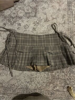 Edikted Plaid Pleated Micro Mini Skort Side Tie Cargo Style Size Small Y2K